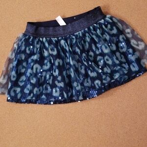 Justice Blue Leopard Sequin Tulle Skirt